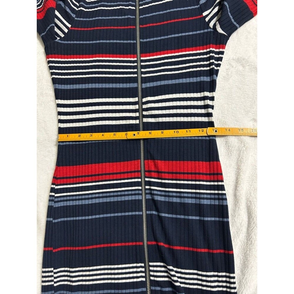 Venus Knit Striped Dress XS Blue Red White Full Zip Long Cardigan High Neck - Picture 8 of 10